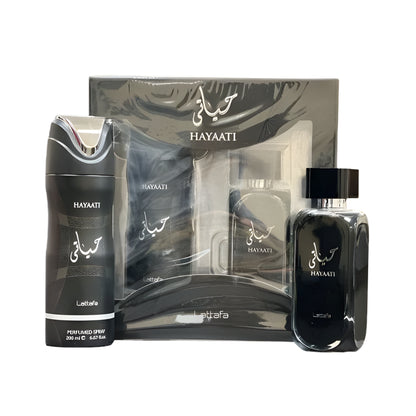 Lattafa Set: Hayaati 3.4 Oz Edp + Perfume Spray 6.7 Oz Men