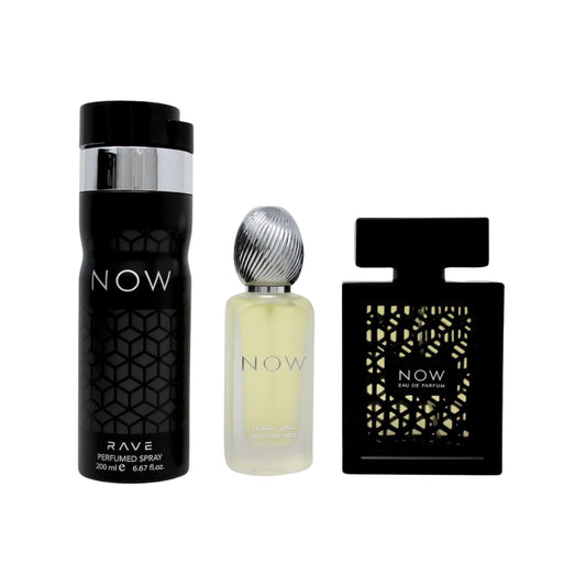 Lattafa Set Rave Now 3 Pcs 3.4 Oz Edp + 6.7 Oz Deo + 1.7 Oz Hairmist Unisex