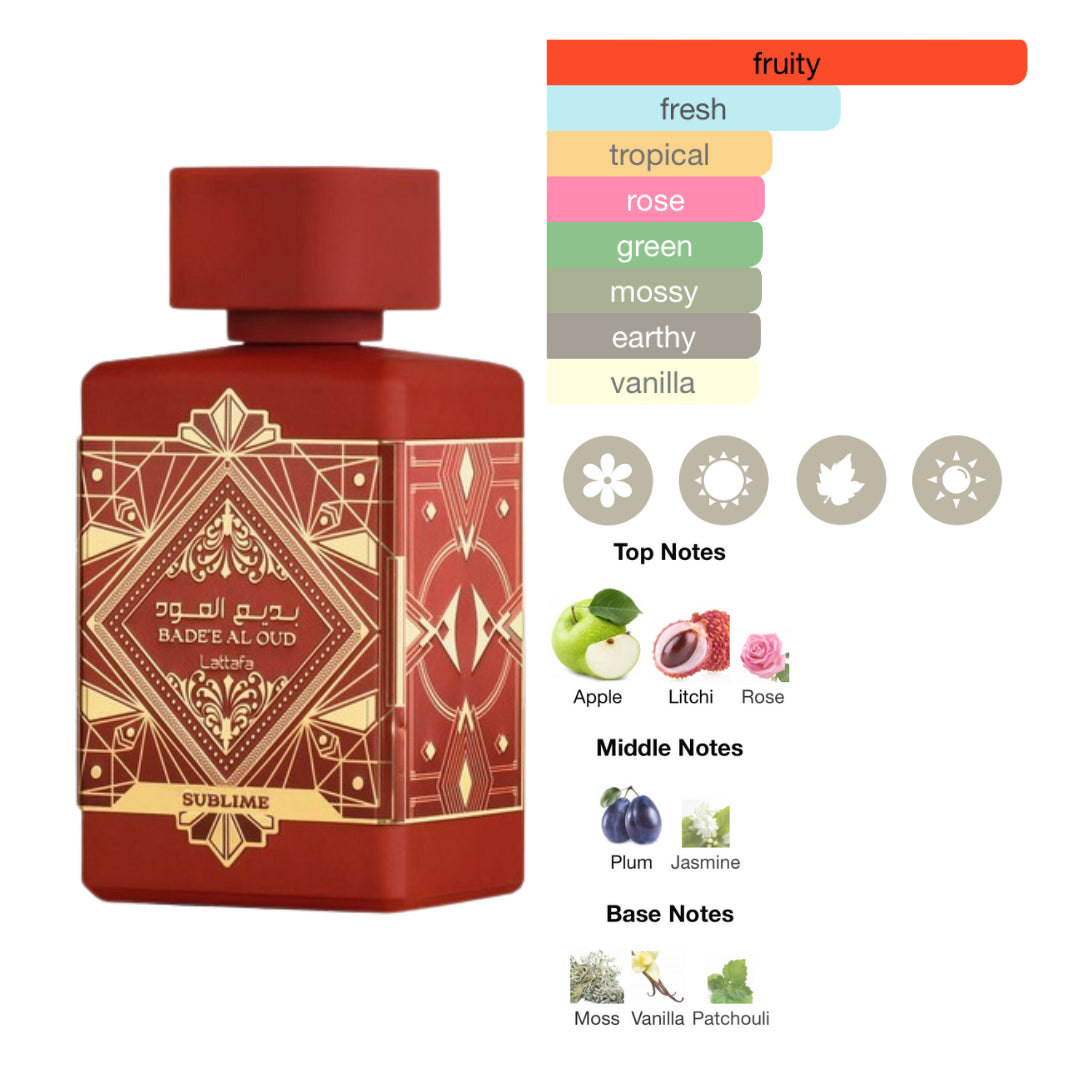 Lattafa Set Badee Al Oud Sublime 3 Pcs 3.4 Oz Edp + 6.7 Oz Deo + 10 Oz Air Freshner Unisex