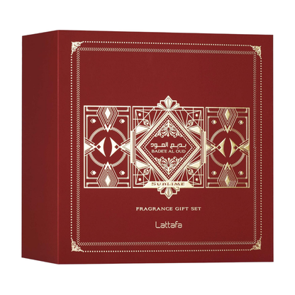Lattafa Set Badee Al Oud Sublime  3 Pcs 3.4 Oz Edp + 12Ml Travel Spray + 50Ml Hairmist Unisex