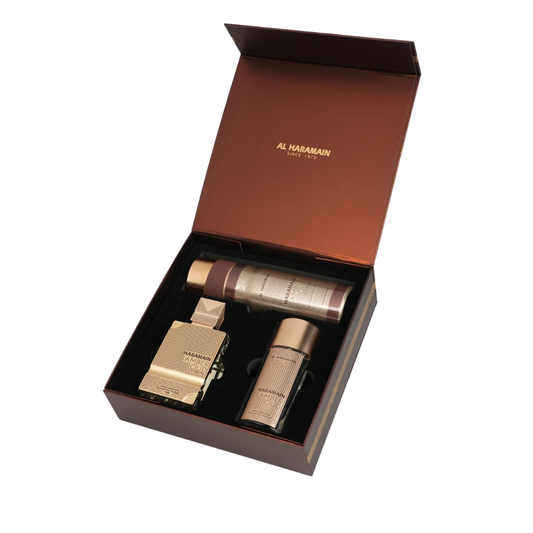 Al Haramain Set Amber Oud Gold 2.5 Oz Edp + 1.0 Oz Edp + Body Spray 6.6 Oz Unisex