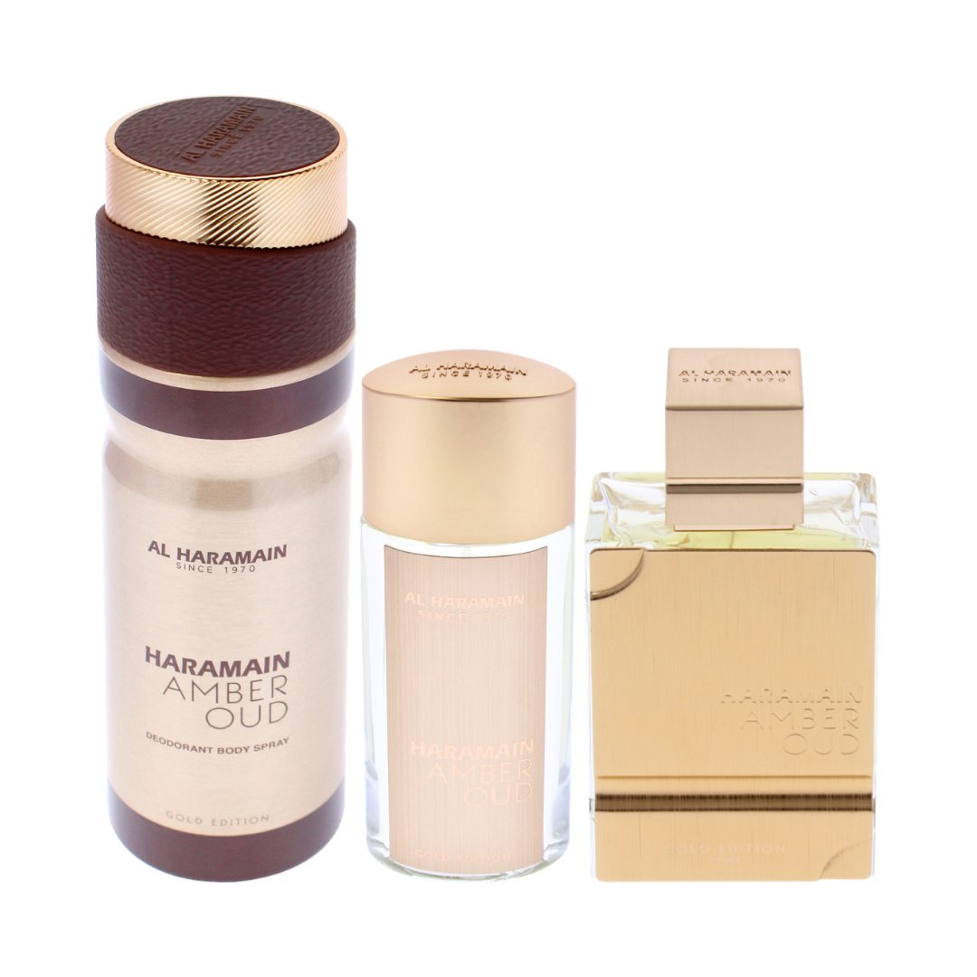 Al Haramain Set Amber Oud Gold 3 Pc Set 2.5 Oz Edp1.0 Oz Edp 6.6 Oz Body Sp Unisex