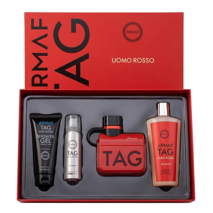 Armaf Set Tag Uomo Rosso Edp 3.4 Oz + Body Lotion 3.4 Oz + Deo 1.7 Oz + Shampoo 8.4 Oz Men