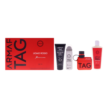 Armaf Set Tag Uomo Rosso Edp 3.4 Oz + Body Lotion 3.4 Oz + Deo 1.7 Oz + Shampoo 8.4 Oz Men