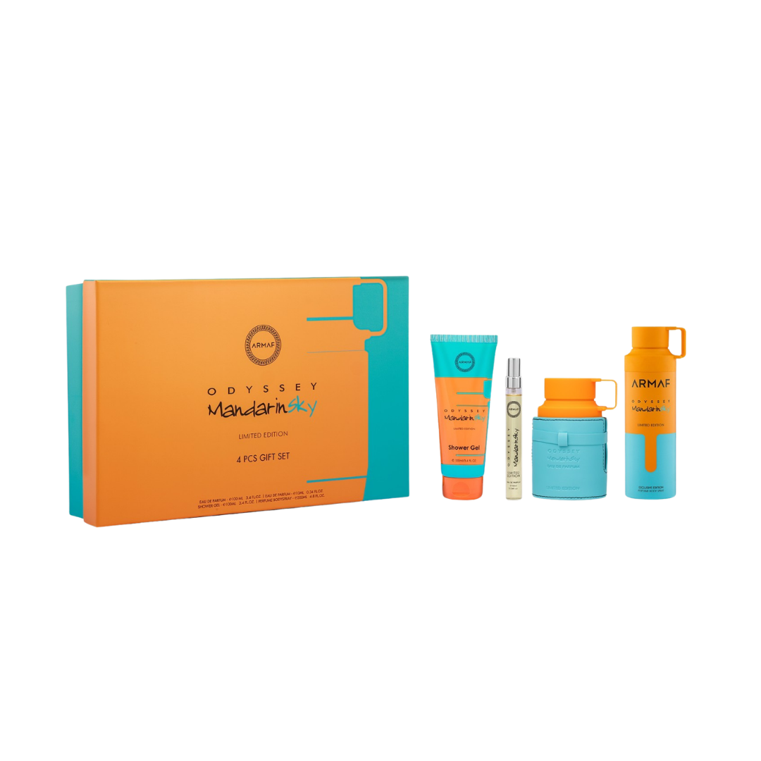 Armaf Set Lux Odyssey Mandarin Sky Limited Edition 3.4 Oz Edp + Travel 10ml + Shower Gel 3.4 Oz + Body Spray 6.8 Oz Men