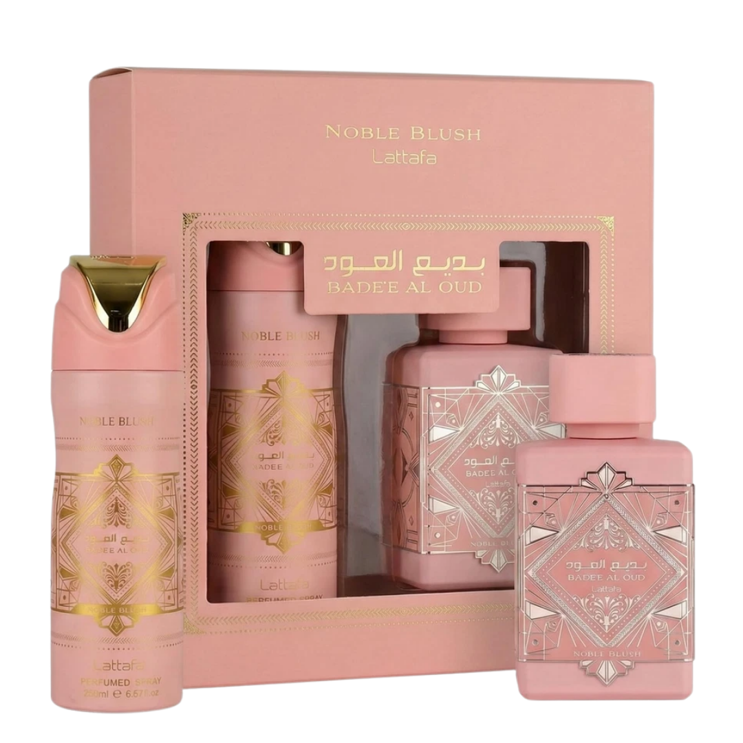 Lattafa Set Badee Al Oud Noble Blush 2 Pcs Gift Set With 3.4 Oz Edp + 6.7 Oz Women