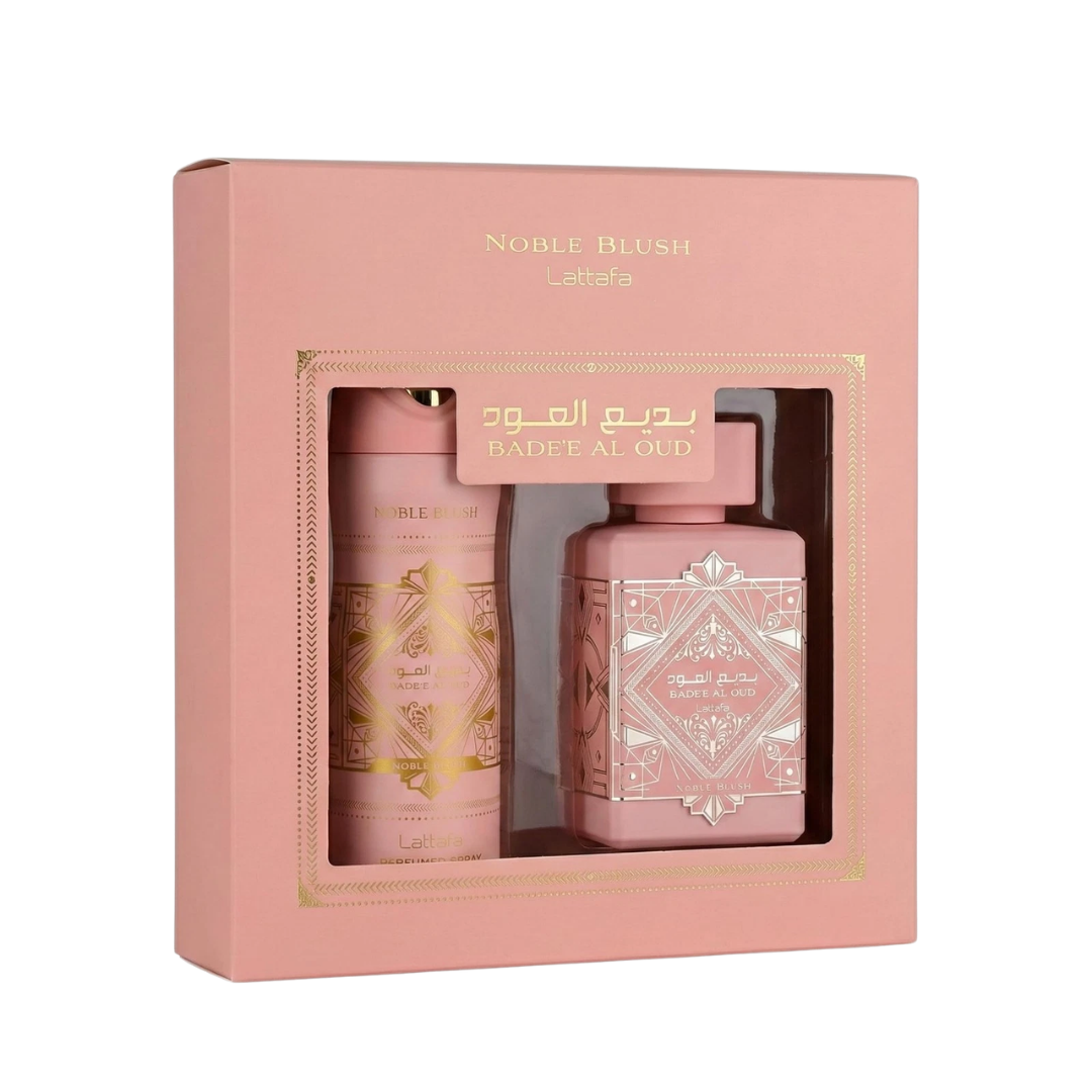 Lattafa Set Badee Al Oud Noble Blush 2 Pcs Gift Set With 3.4 Oz Edp + 6.7 Oz Women