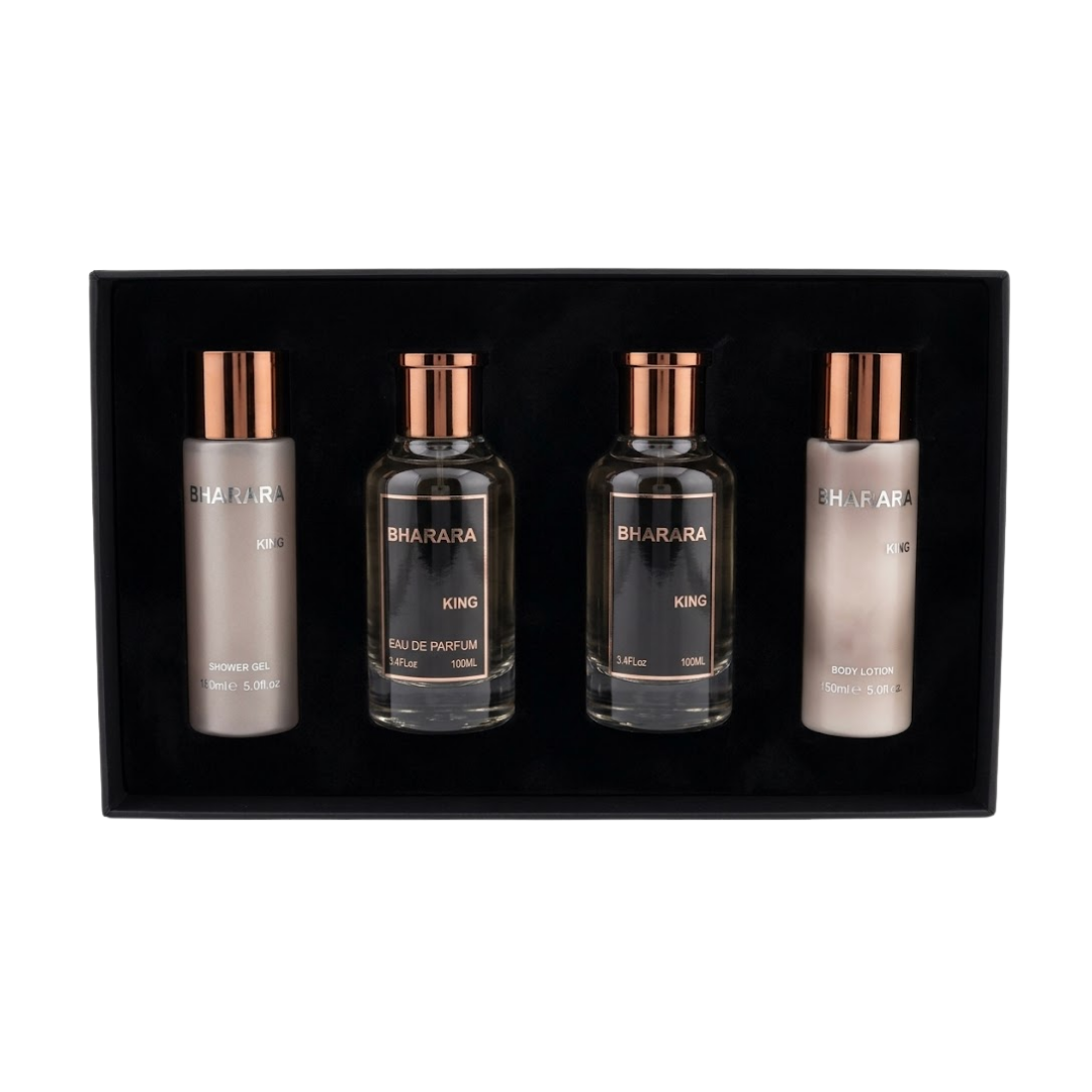 Bharara Set King 3.4 Oz Edp + Body Lotion 5.0 Oz + After Shave 3.4 Oz + Shower Gel 5.0 Oz Men
