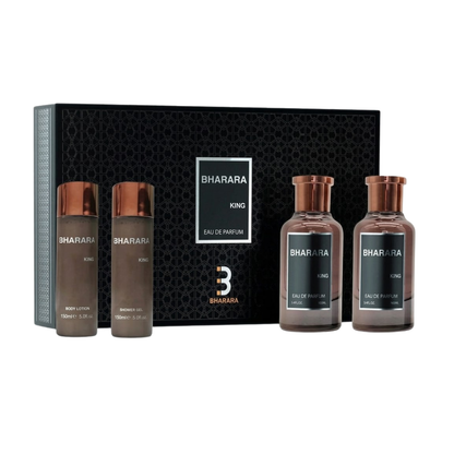 Bharara Set King 3.4 Oz Edp + Body Lotion 5.0 Oz + After Shave 3.4 Oz + Shower Gel 5.0 Oz Men