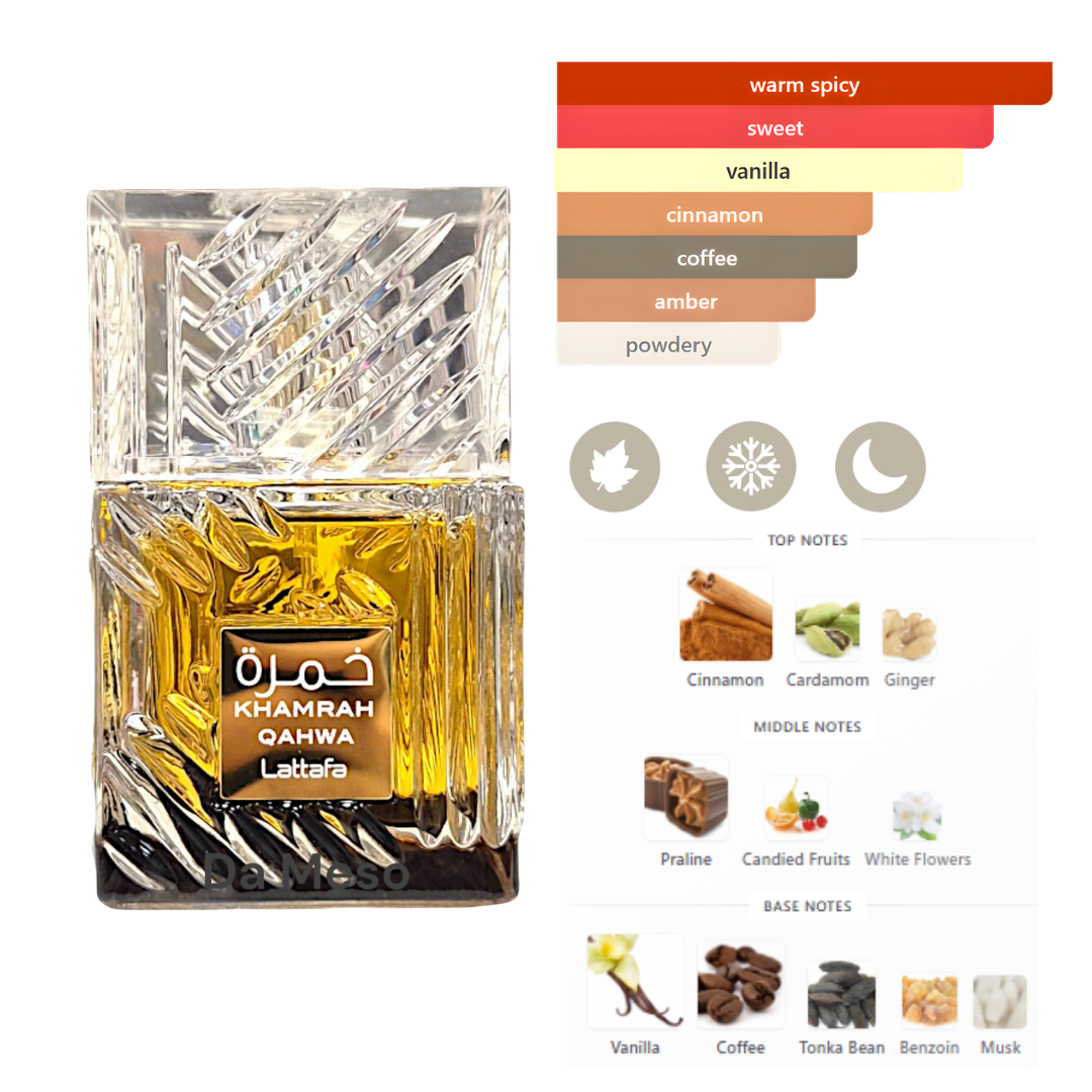 Lattafa Set Khamrah Qahwa 3.4 Oz  Edp + Travel Spray 12ml + Hairmist 50ml Men