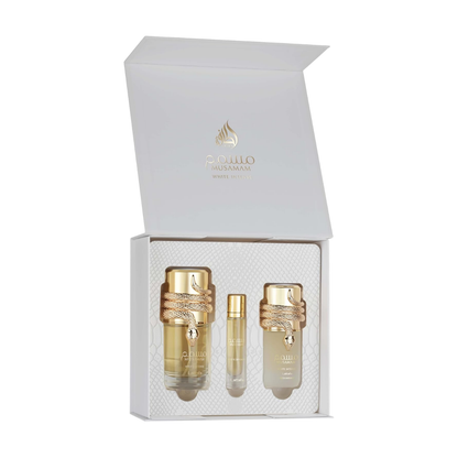 Lattafa Set Musamam White Intense 3.4 Oz Edp + Travel Spray 12ml + Hairmist 50ml Unisex