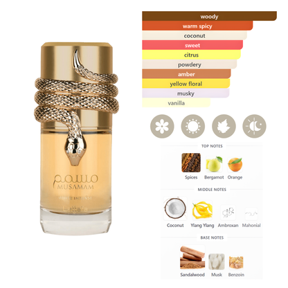 Lattafa Set Musamam White Intense 3.4 Oz Edp + Travel Spray 12ml + Hairmist 50ml Unisex