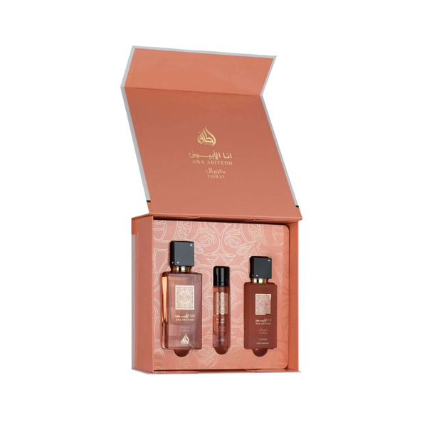 Lattafa Ana Abiyedh Coral 2.0 Oz Edp + Travel Spray 12ml + Hairmist 50ml Women