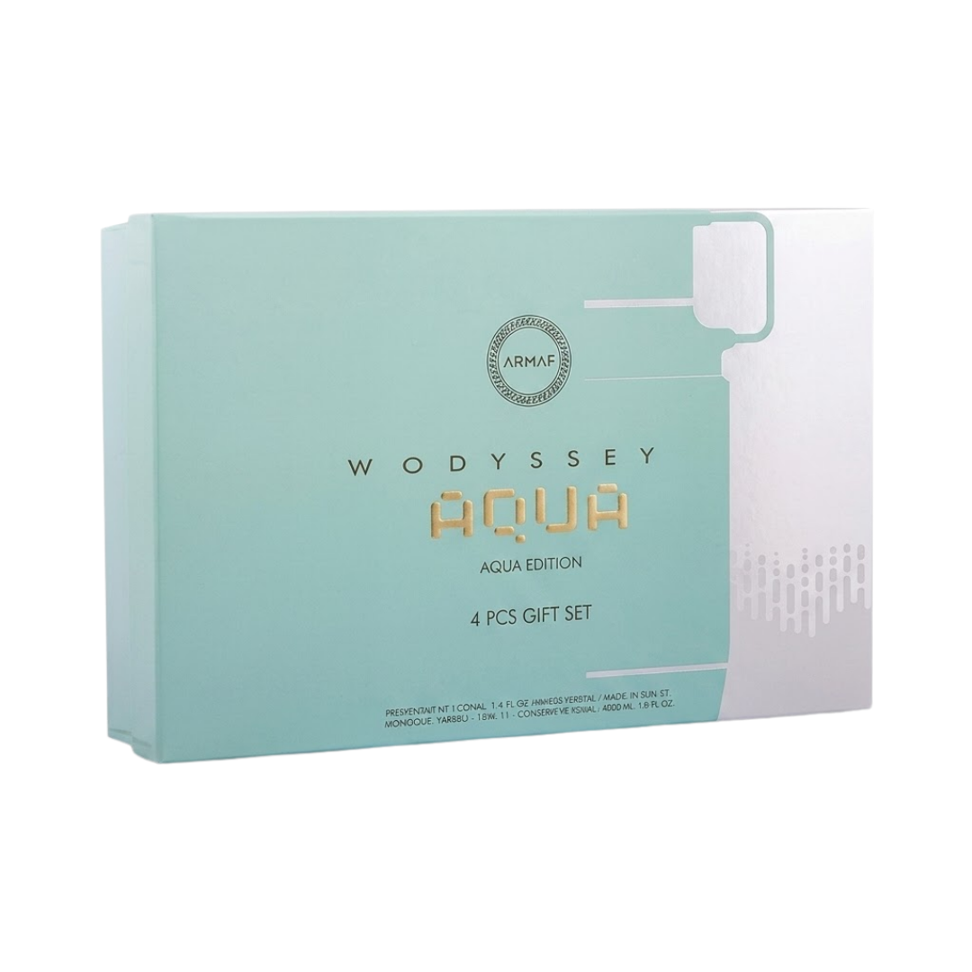Armaf Set Odyssey Aqua 3.4 Oz Edp + Travel 10ml + Shower Gel 3.4 Oz + Body Spray 6.8 Oz Men