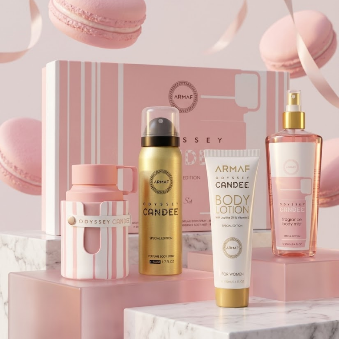 Armaf Set Odyssey Candee 3.4 Oz Edp + Travel 0.30 Oz + Body Lotion 3.4 Oz + Body Mist 8.4 Oz Women