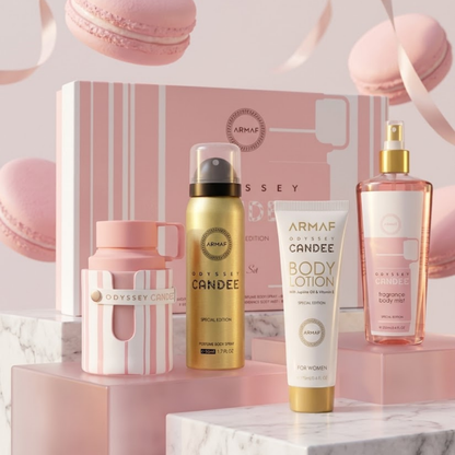 Armaf Set Odyssey Candee 3.4 Oz Edp + Travel 0.30 Oz + Body Lotion 3.4 Oz + Body Mist 8.4 Oz Women