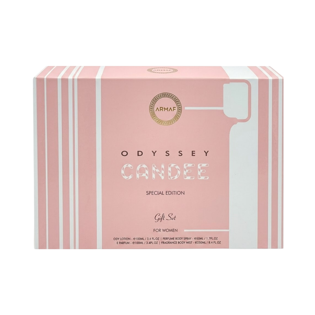 Armaf Set Odyssey Candee 3.4 Oz Edp + Travel 0.30 Oz + Body Lotion 3.4 Oz + Body Mist 8.4 Oz Women