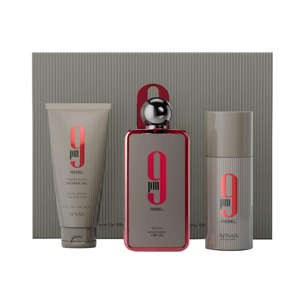 Afnan Set 9 Pm Rebel 3.4 Oz Edp + / Shower Gel 5.0 Oz + Deodorant 5.0 Oz Unisex