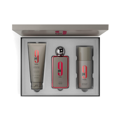 Afnan Set 9 Pm Rebel 3.4 Oz Edp + / Shower Gel 5.0 Oz + Deodorant 5.0 Oz Unisex