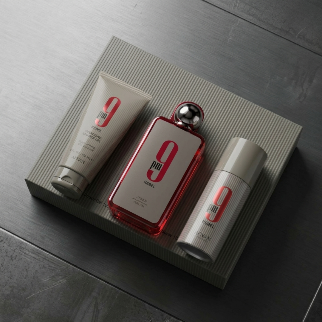 Afnan Set 9 Pm Rebel 3.4 Oz Edp + / Shower Gel 5.0 Oz + Deodorant 5.0 Oz Unisex