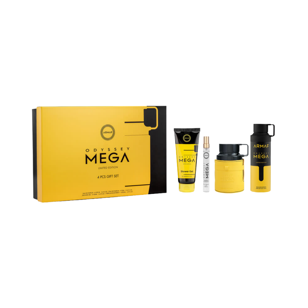 Armaf Set Odyssey Mega 3.4 Oz Edp + Travel 0.30 Oz + Shower Gel 3.4 Oz + Body Spray 6.8 Oz Men