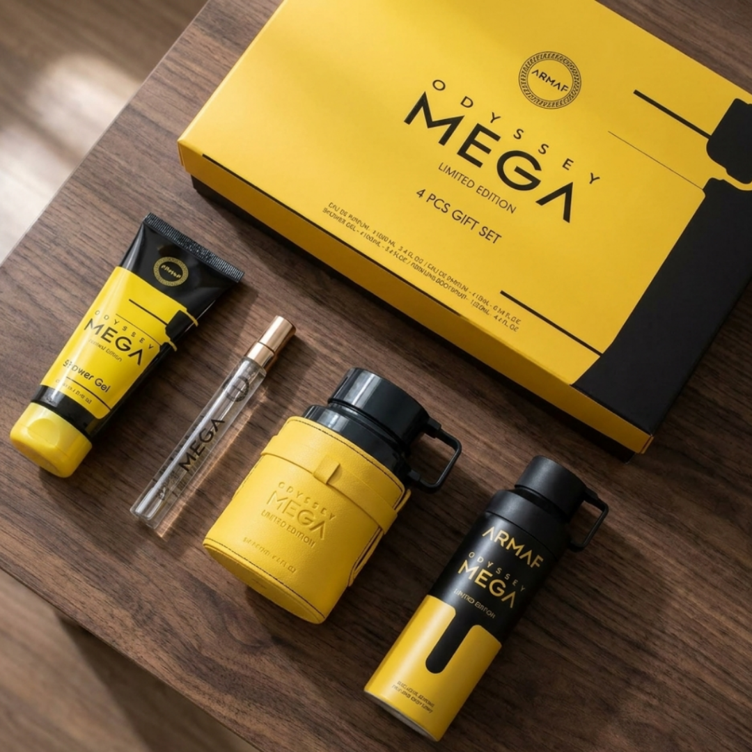 Armaf Set Odyssey Mega 3.4 Oz Edp + Travel 0.30 Oz + Shower Gel 3.4 Oz + Body Spray 6.8 Oz Men
