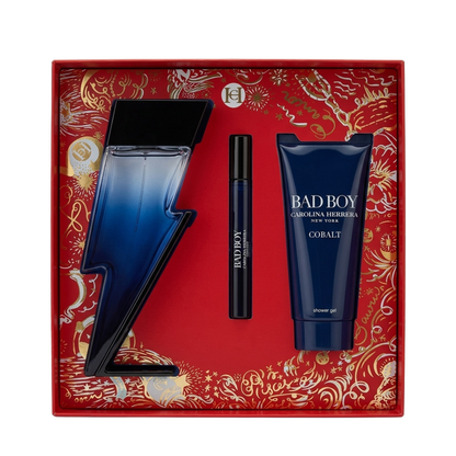 Carolina Herrera Set Bad Boy Cobalt Electrique 3 Pcs 3.4 Oz Edp + 3.4 Oz Shower Gel + 10Ml Edp Men