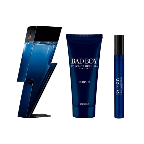 Carolina Herrera Set Bad Boy Cobalt Electrique 3 Pcs 3.4 Oz Edp + 3.4 Oz Shower Gel + 10Ml Edp Men