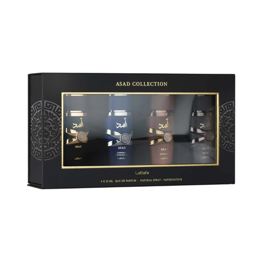 Lattafa Set Asad Collection Asad Zanzibar + Asad Men + Asad Elixir + Asad Bourbon 0.80 Oz Men