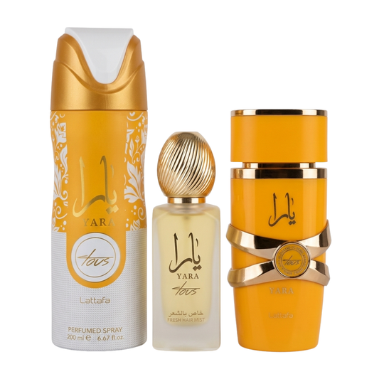 Lattafa Set Yara Tous 3.4 Oz + 6.8 Oz Deo + 1.7 Oz Hairmist Edp Women