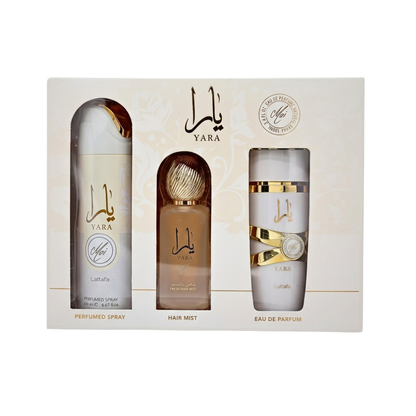 Lattafa Set Yara Moi 3.4 Oz + 6.8 Oz Deo + 1.7 Oz Hairmist Edp Women