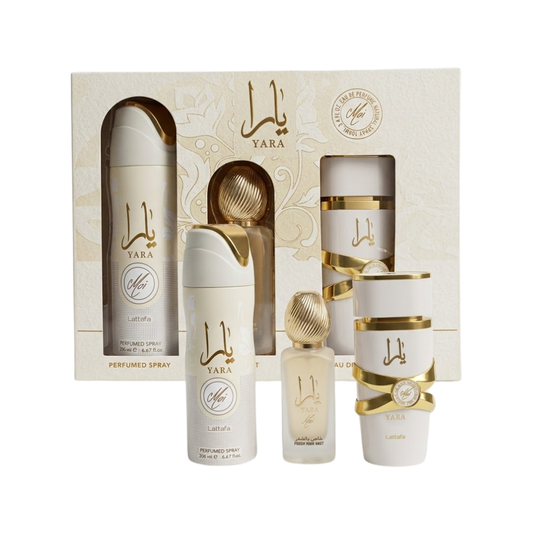Lattafa Set Yara Moi 3.4 Oz + 6.8 Oz Deo + 1.7 Oz Hairmist Edp Women