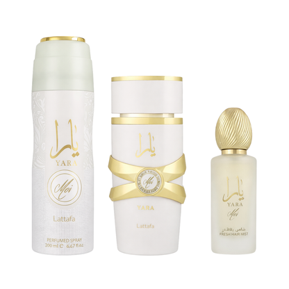 Lattafa Set Yara Moi 3.4 Oz + 6.8 Oz Deo + 1.7 Oz Hairmist Edp Women