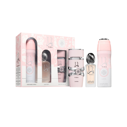 Lattafa Set Yara 3.4 Oz + 6.8 Oz Deo + 1.7 Oz Hairmist Edp Women