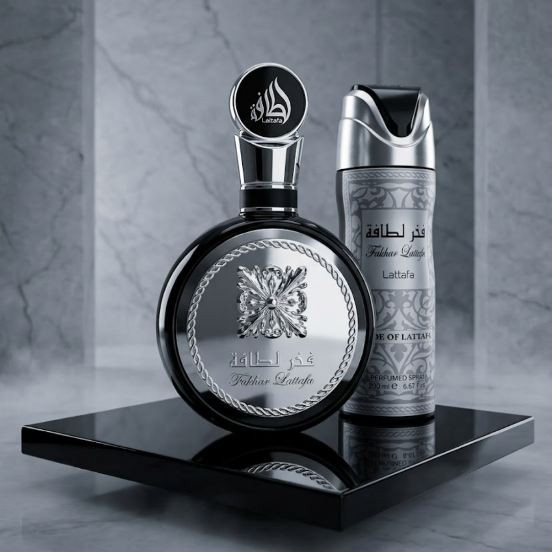 Lattafa Set Fakhar 3.4 Oz Edp + Body Spray 6.4 Oz Men