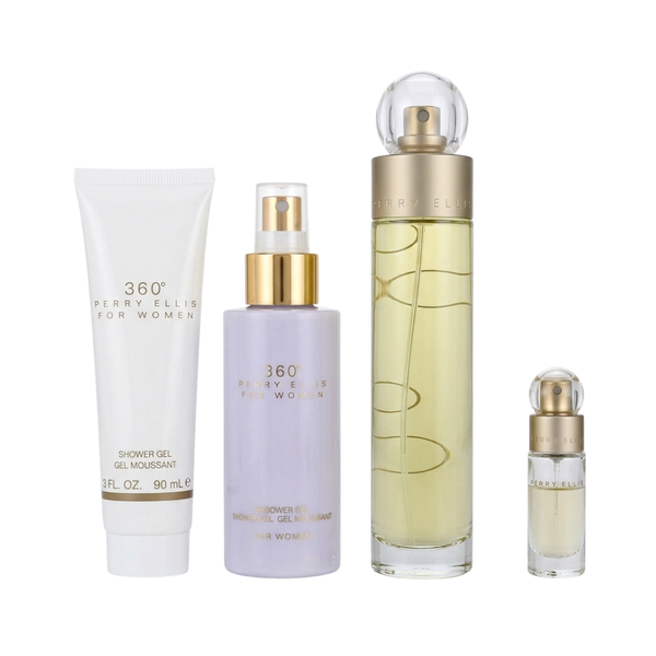 Perry Ellis Set 360 4 Pc 3.4 Oz Edt  + 4.0 Oz Mist + 3.0 Oz Sg + 0.25 Oz Mini Women