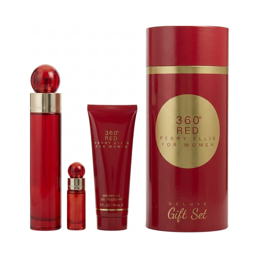 Perry Ellis Set 360 Red 3 Pc 3.4 Oz Edp + 3.0 Oz SG + 0.25 Oz Edp Women
