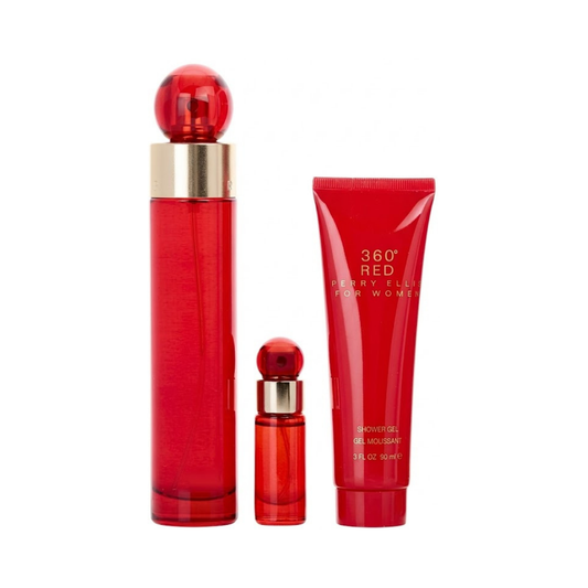 Perry Ellis Set 360 Red 3 Pc 3.4 Oz Edp + 3.0 Oz SG + 0.25 Oz Edp Women