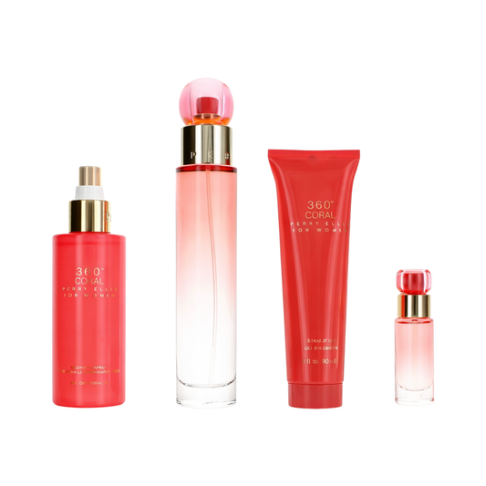 Perry Ellis Set 360 Coral 3.4 Oz Edp & Body Mist 4 Oz & Shower Gel 3 Oz & Edp 0.25 Oz Women
