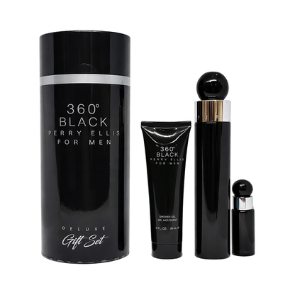 Perry Ellis Set 360 Black 3 Pc 3.4 Oz Edt + 3.0 Oz Sg + Mini Men