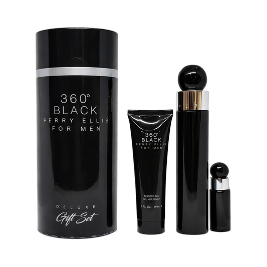 Perry Ellis Set 360 Black 3 Pc 3.4 Oz Edt + 3.0 Oz Sg + Mini Men