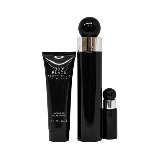 Perry Ellis Set 360 Black 3 Pc 3.4 Oz Edt + 3.0 Oz Sg + Mini Men
