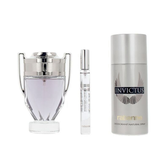 Paco Rabanne Set Invictus  3 Pcs 3.4 Oz Edt + 5.1 Oz Deo + 10Ml Edt Men