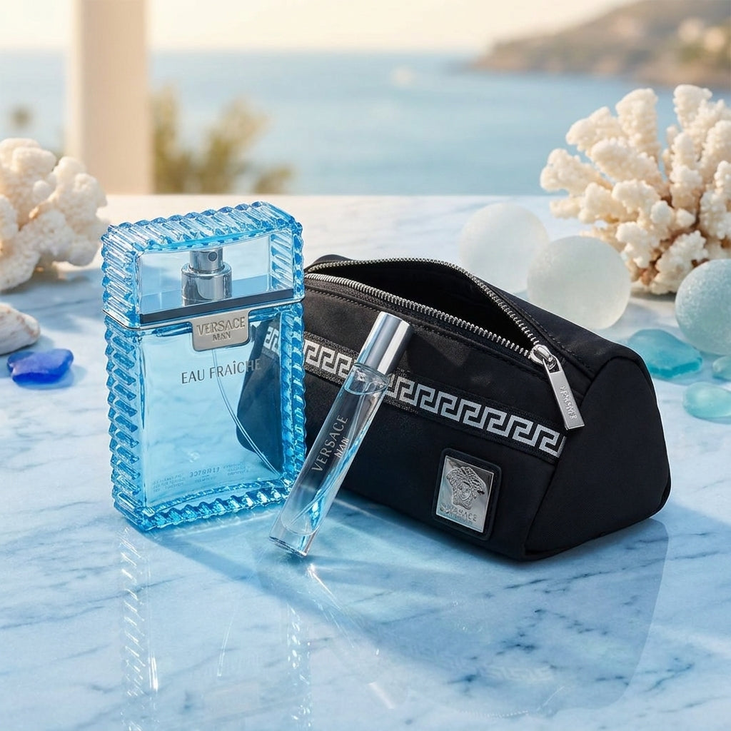 Versace Eau Fraiche 3pc Set (3.4 Oz EDT, 0.34 Oz EDT and Bag) for Men