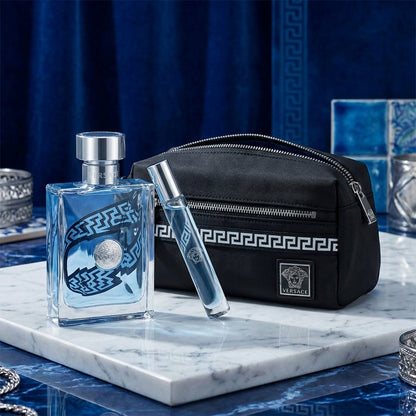 Versace Signature Pour Homme 3pc Set (3.4 Oz EDT, 0.34 Oz EDT and Bag) for Men
