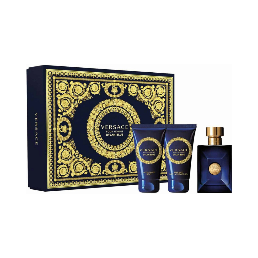 Versace Dylan Blue 3pc Set (1.7 Oz EDT, 1.7 Oz Aftershave Balm and 1.7 Oz Bath & Shower Gel) for Men
