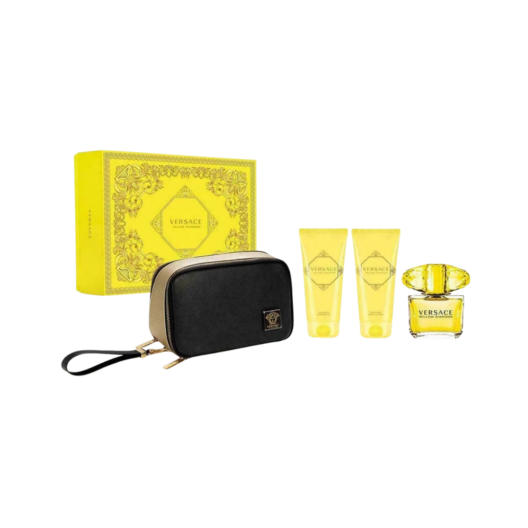 Versace Yellow Diamond 4pc Set(3.0 Oz EDT, 3.4 Oz Body Lotion,3.4 Oz Shower Gel and Bag) for Women