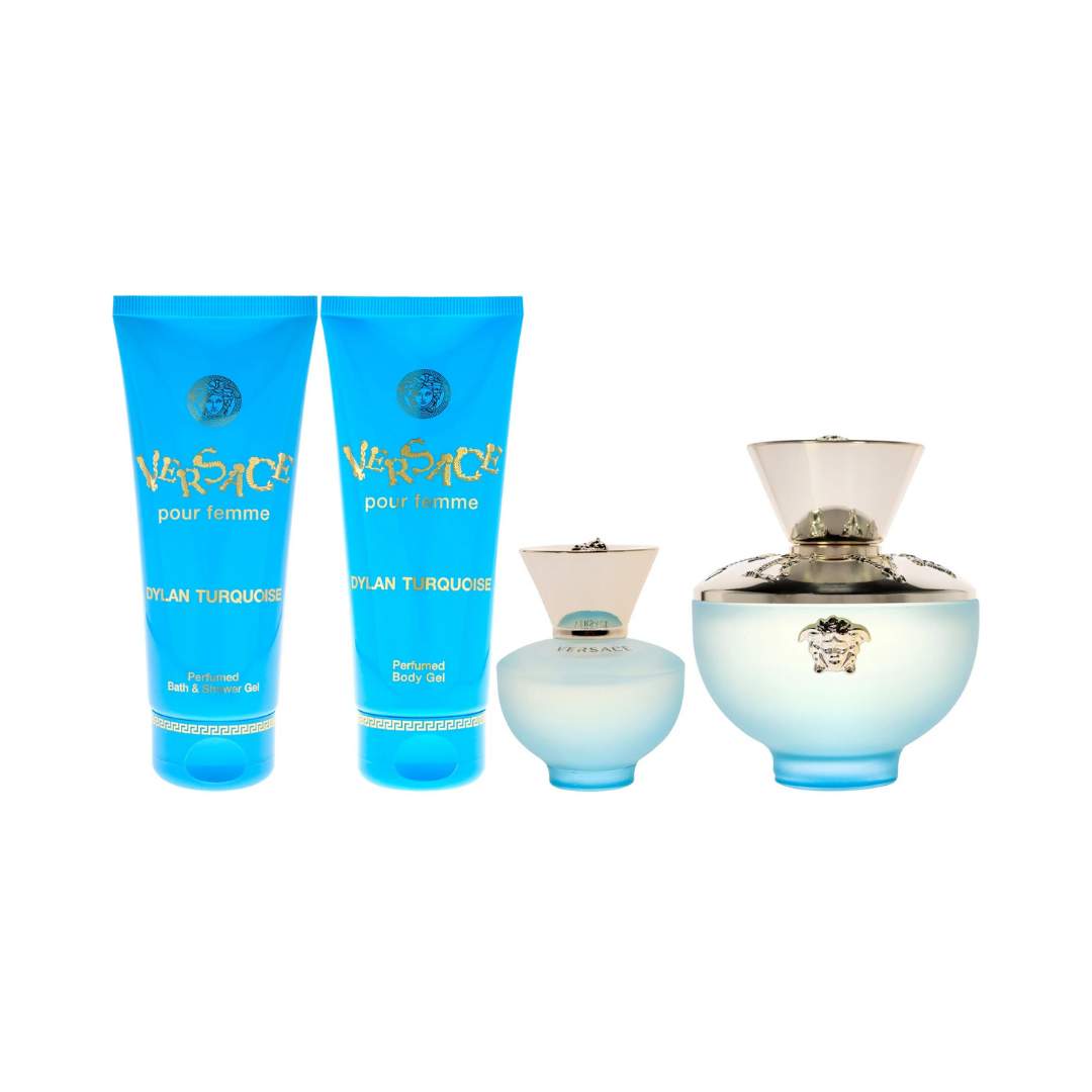 Versace Set Dylan Turquoise 3.4 Oz Edt & 3.4 Oz Body Lotion & 3.4 Oz Shower Gel & 0.17 Oz Edt Women