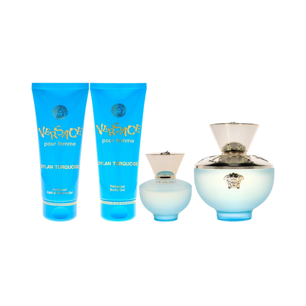Versace Set Dylan Turquoise 3.4 Oz Edt & 3.4 Oz Body Lotion & 3.4 Oz Shower Gel & 0.17 Oz Edt Women