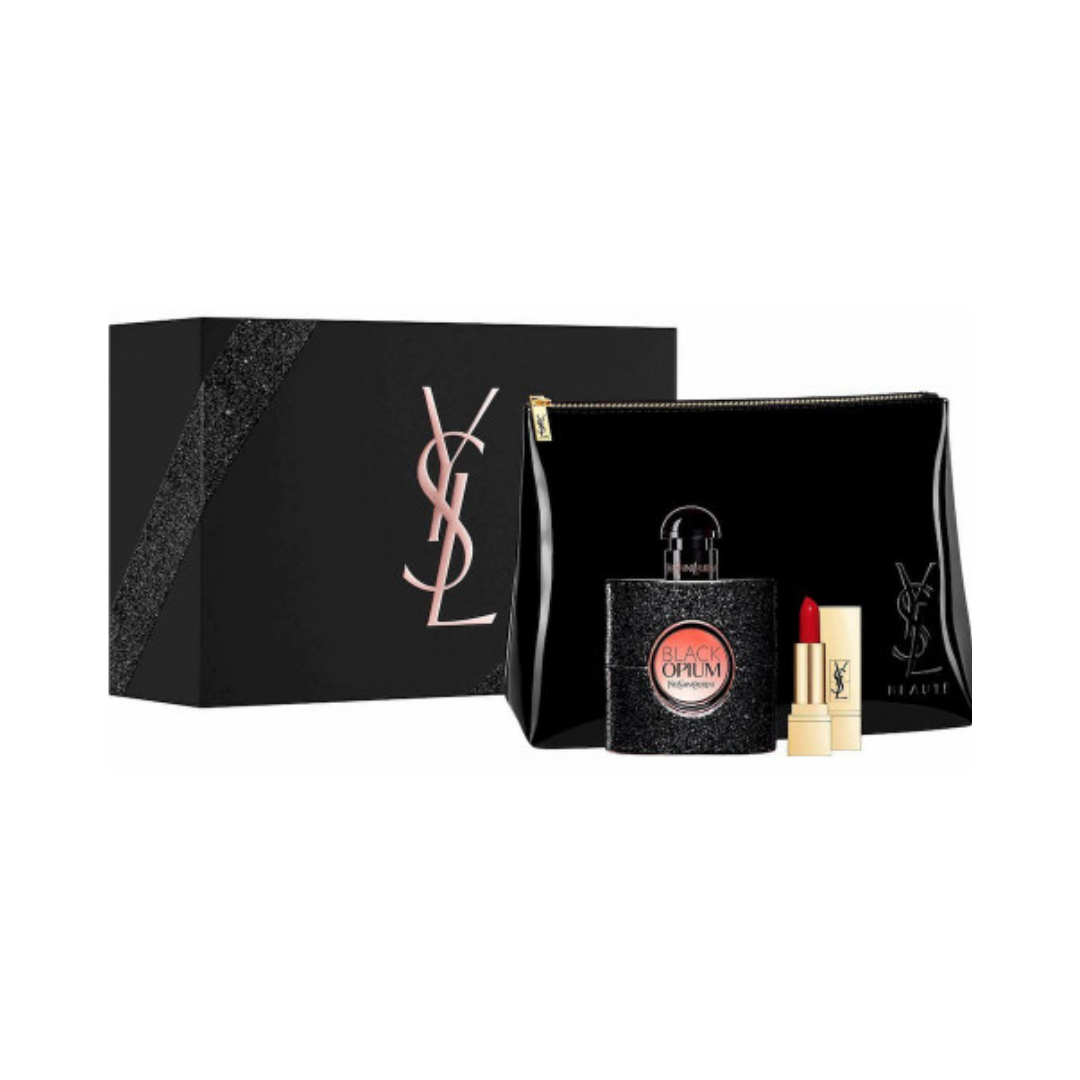 Yves Saint Laurent Set Opium Black 3 Pcs 1.7 Oz Edp & Lipstick & Bag Women